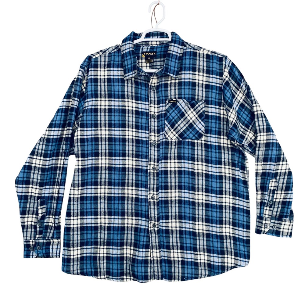 Stanley Flannel Shirt Plaid Long Sleeve Button Up Casual Mens XL‎